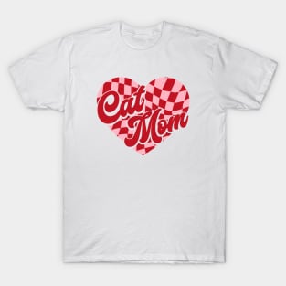 Valentine Cat Mom Checkered Heart Valentine's Day T-Shirt